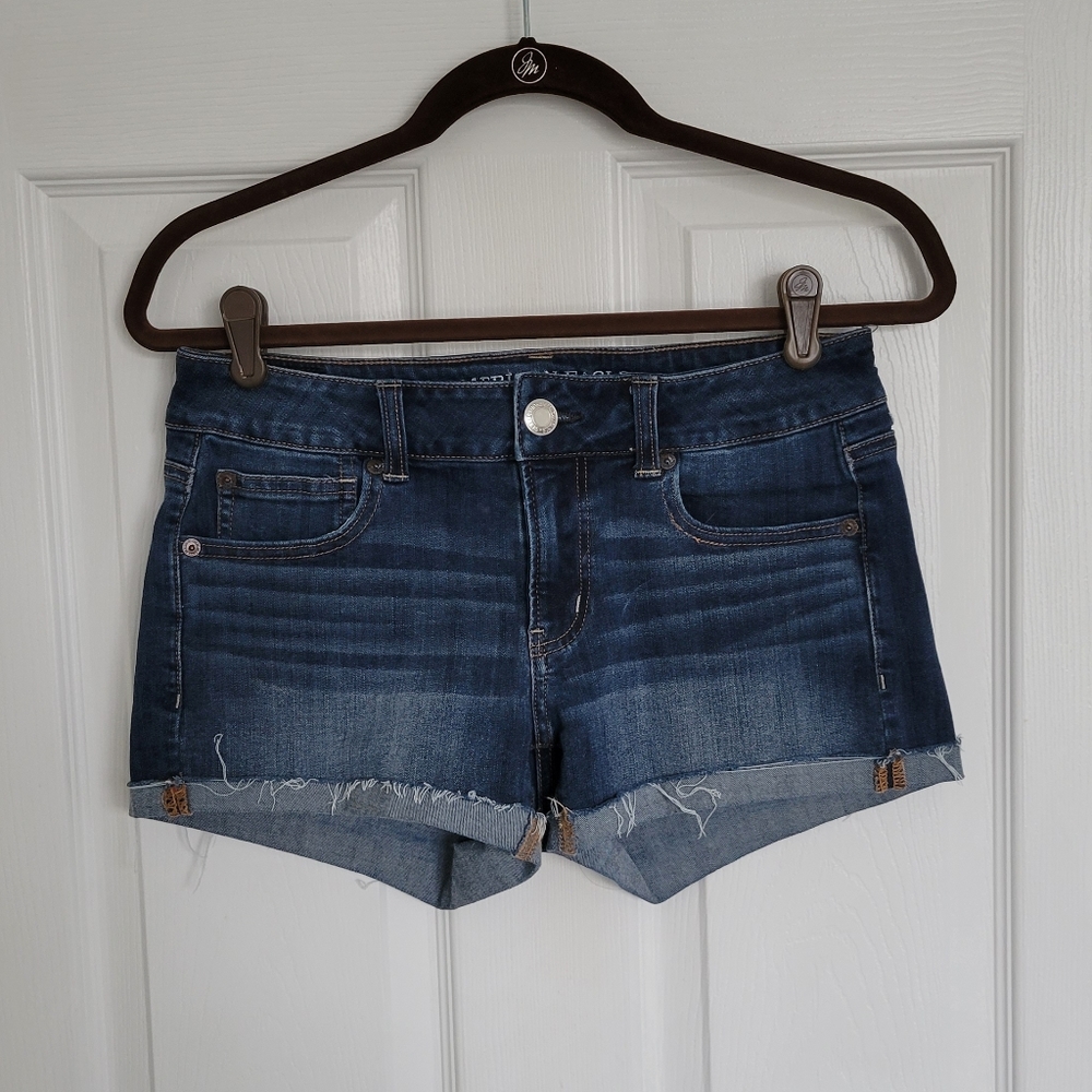 AE dark wash shortie shorts